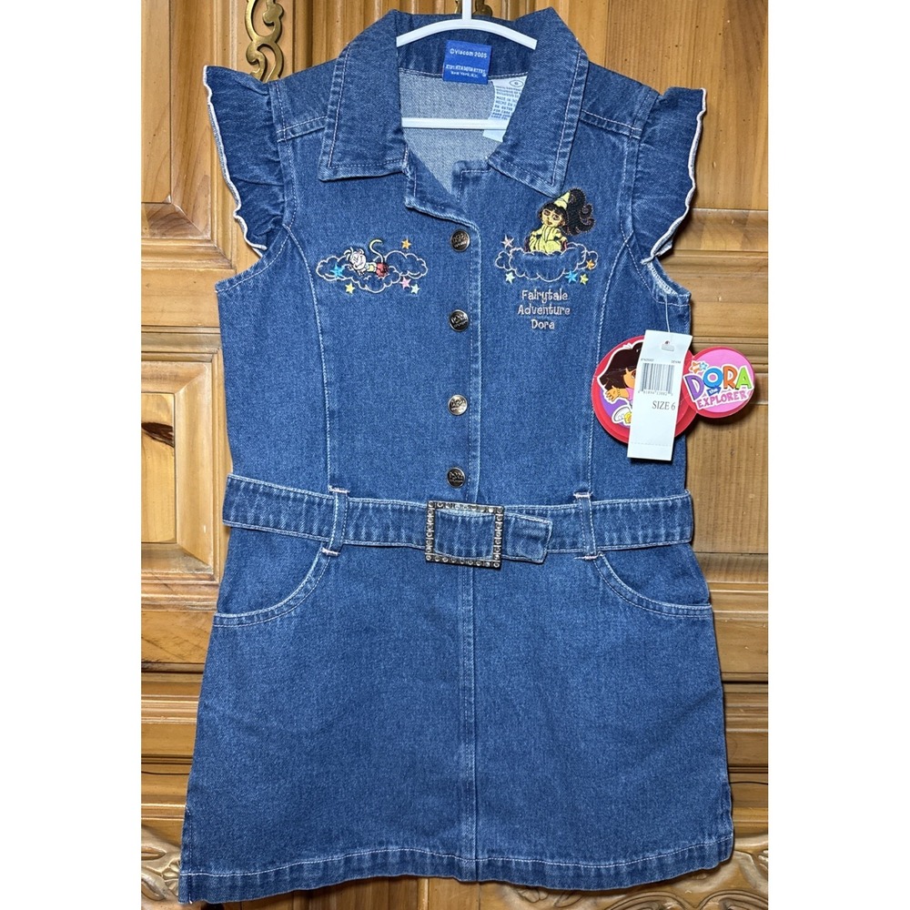 Rare Vintage Fairytale Adventure Dora Embroidered Denim Jumper 2005 Nick Jr Sz 6